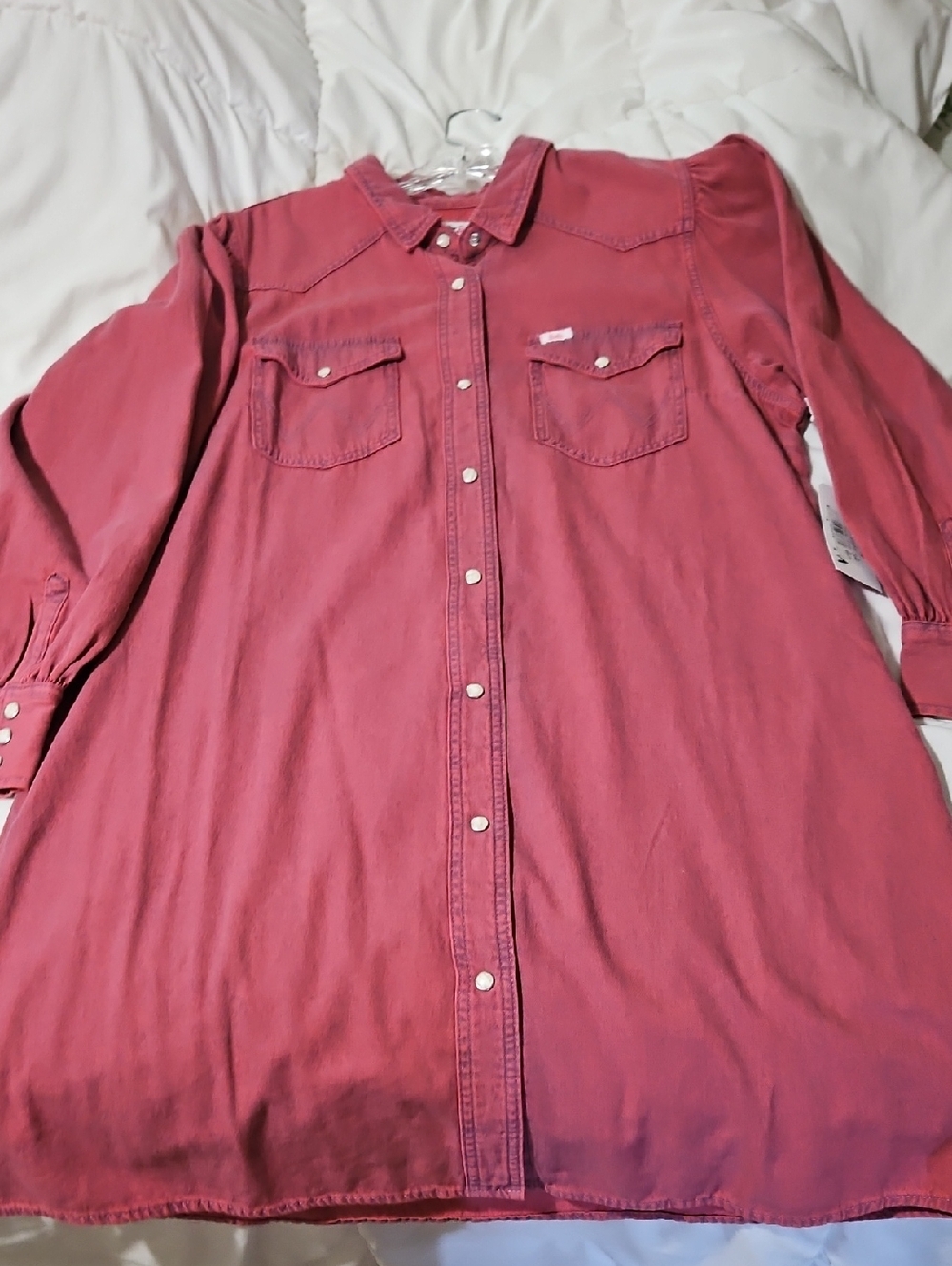 Wrangler Long Sleeve Denim Barbie Pink Washed Shirt Dress